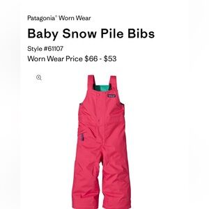 Patagonia Kids' SNOW Plow Hot Pink Ski Bib snow pants with Teal Lining size 3T